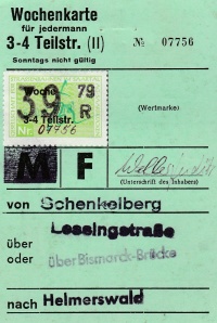 Wochenkarte von 1979 mit Wertmarke, nur gültig auf den Bussen zwischen Schenkelberg (St. Arnual) und Helmerswald (Eschberg).