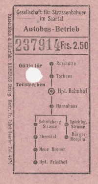 Einer der ersten Fahrscheine nur für den Bus ab 1925 mit den wenigen, ersten Strecken Einer der ersten Fahrscheine nur für den Bus ab 1925 mit den wenigen, ersten Strecken